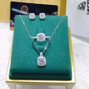 Fashion Jewelry Sets Shiny Stainless Steel Zircon Pendant Necklace Earrings And Rings Set Women Cz Earrings Stud Set For Gift