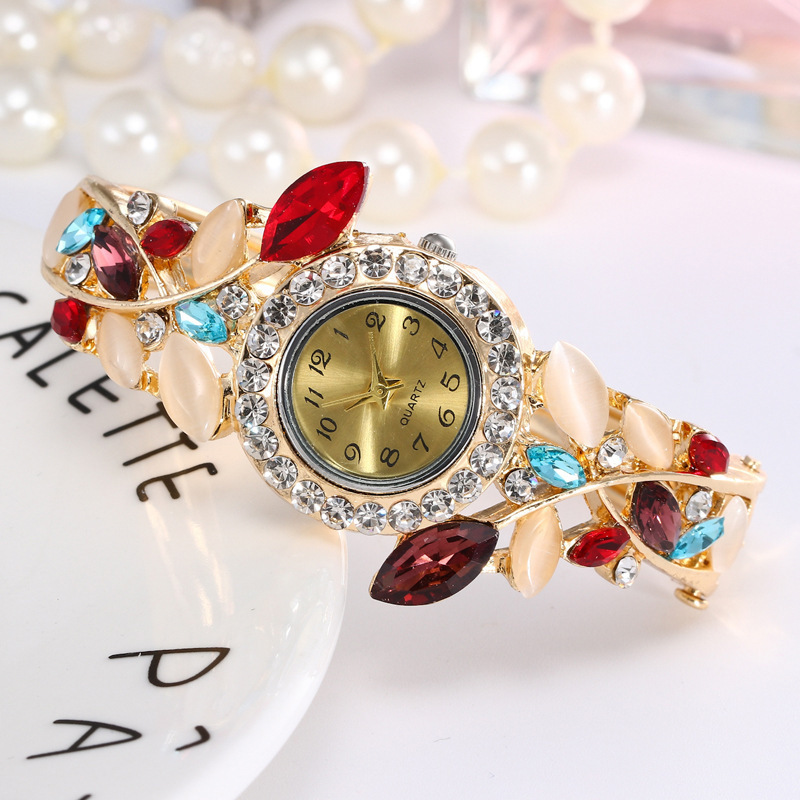 Luxury Bangle Watch Ladies Crystal Flower Bracelet Women Lovely Gift Dress Quartz Gold Plated Wrist Watch