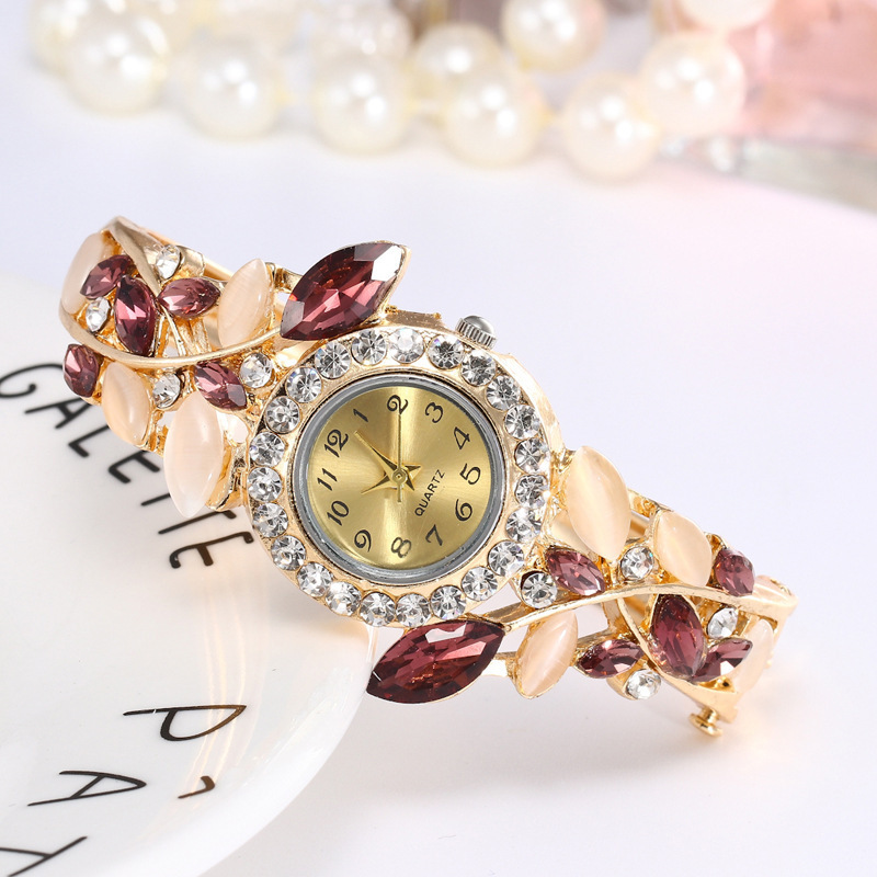 Luxury Bangle Watch Ladies Crystal Flower Bracelet Women Lovely Gift Dress Quartz Gold Plated Wrist Watch