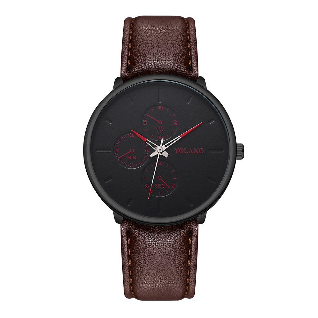 British Style Men's Ultra-thin Belt Watch Yolako Fashion Simple Three-eye Quartz Casual Belt Watch