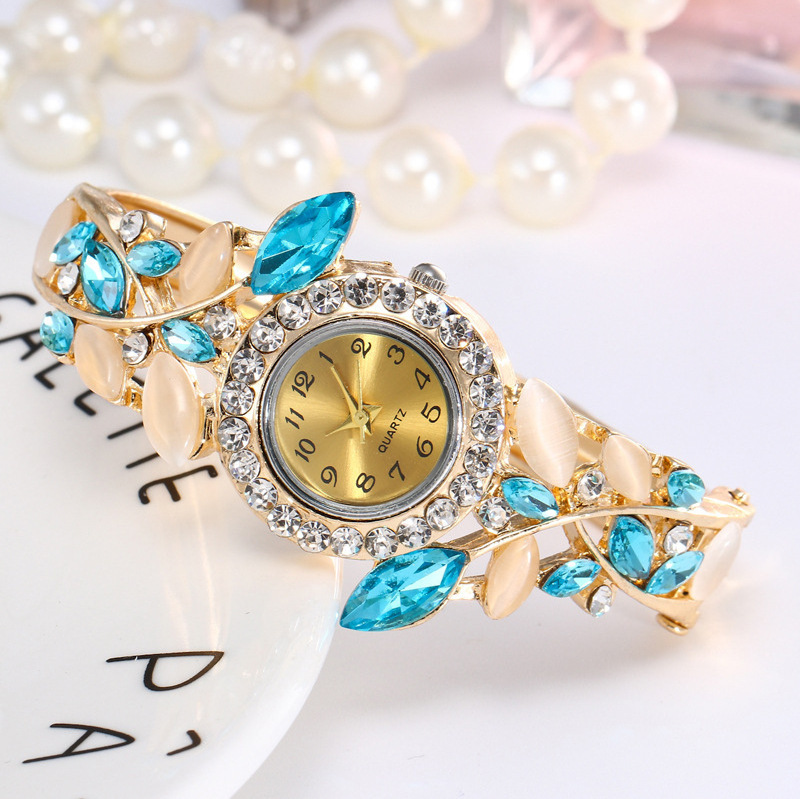 Luxury Bangle Watch Ladies Crystal Flower Bracelet Women Lovely Gift Dress Quartz Gold Plated Wrist Watch