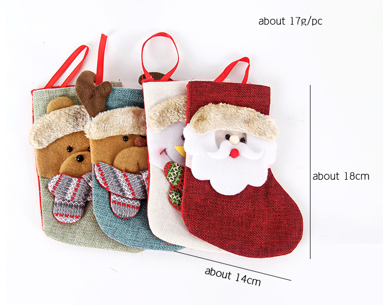 Kids Mini Cartoon Christmas Gifts Santa Claus Snowman Deer Bear Christmas Tree Decorations Hanging Stockings