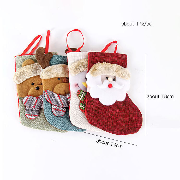 Kids Mini Cartoon Christmas Gifts Santa Claus Snowman Deer Bear Christmas Tree Decorations Hanging Stockings