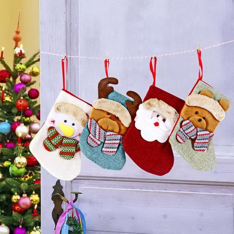 Kids Mini Cartoon Christmas Gifts Santa Claus Snowman Deer Bear Christmas Tree Decorations Hanging Stockings