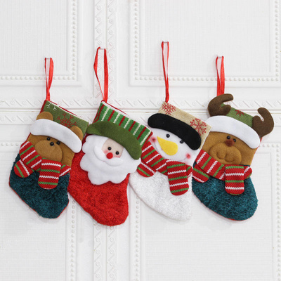 Kids Mini Cartoon Christmas Gifts Santa Claus Snowman Deer Bear Christmas Tree Decorations Hanging Stockings