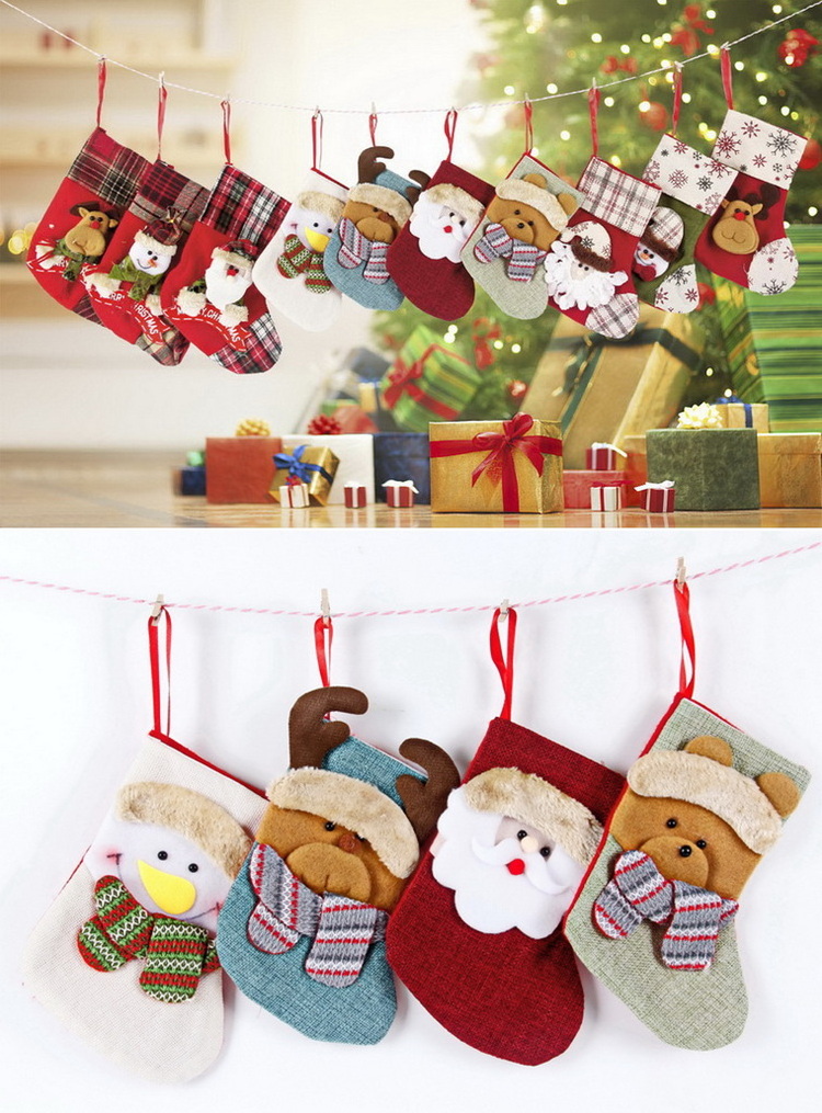 Kids Mini Cartoon Christmas Gifts Santa Claus Snowman Deer Bear Christmas Tree Decorations Hanging Stockings