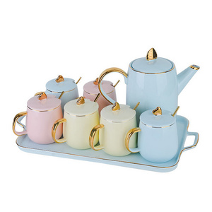 Luxury 6pcs Porcelain Coffee Tea Set With Gold Decor Ceramic Tea Pot And Cup Set