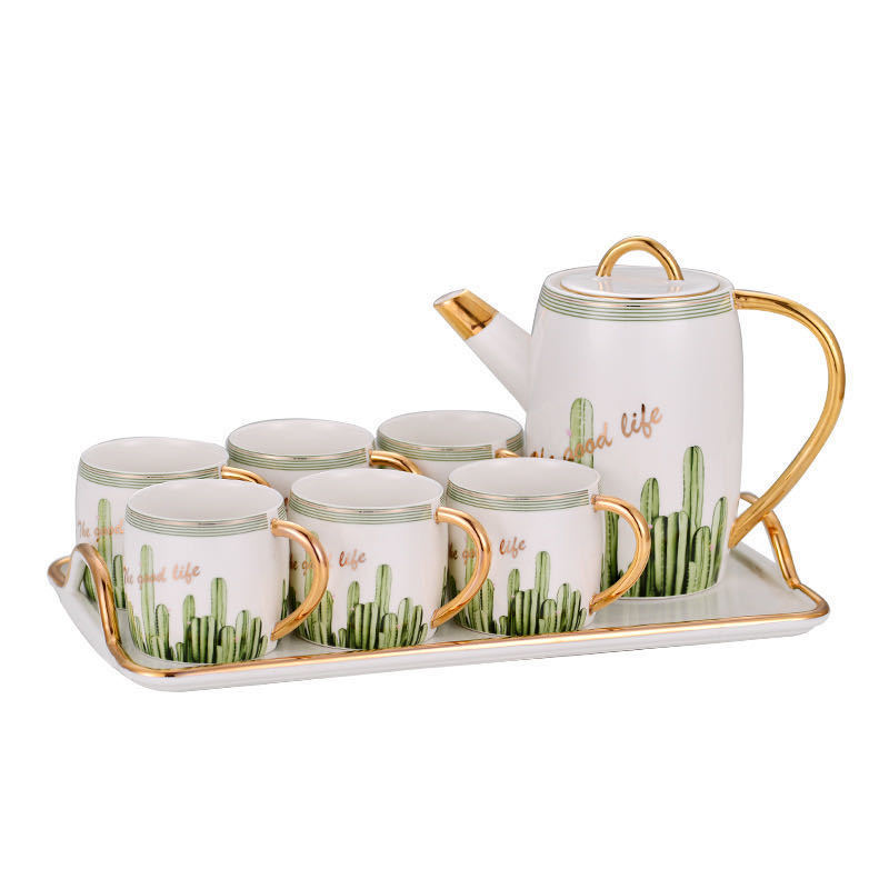 European Luxury Modern Coffee Tea Cup Sets Tray Porcelain Tea Set With Teapot