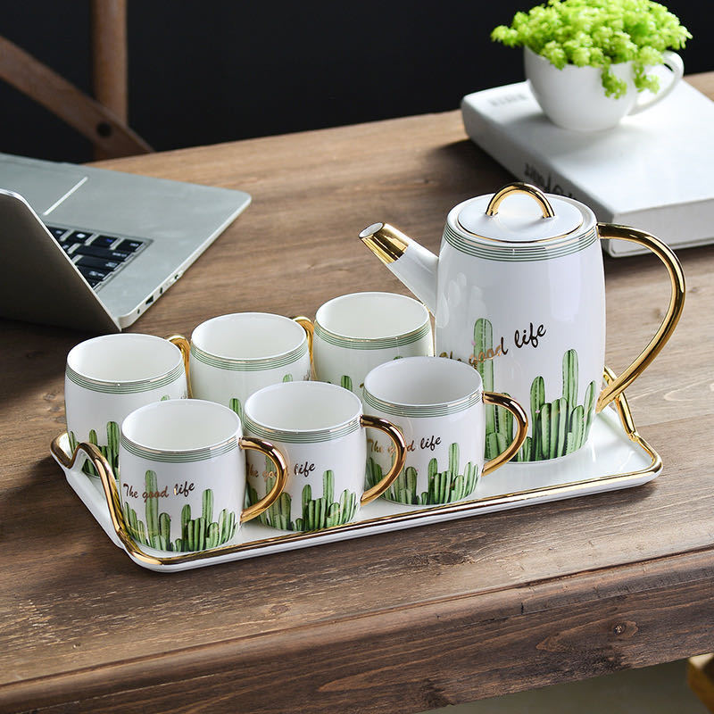 European Luxury Modern Coffee Tea Cup Sets Tray Porcelain Tea Set With Teapot