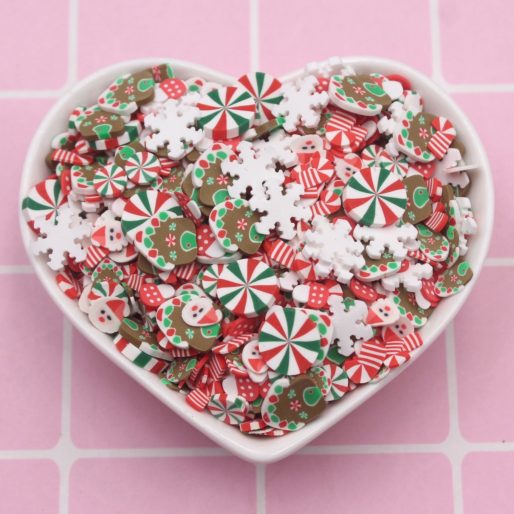 1KG Christmas Series 1cm Snowflake Gingerbread House Mushroom Mixture Polymer Clay Slice Sprinkles for Slime Shaker Filling