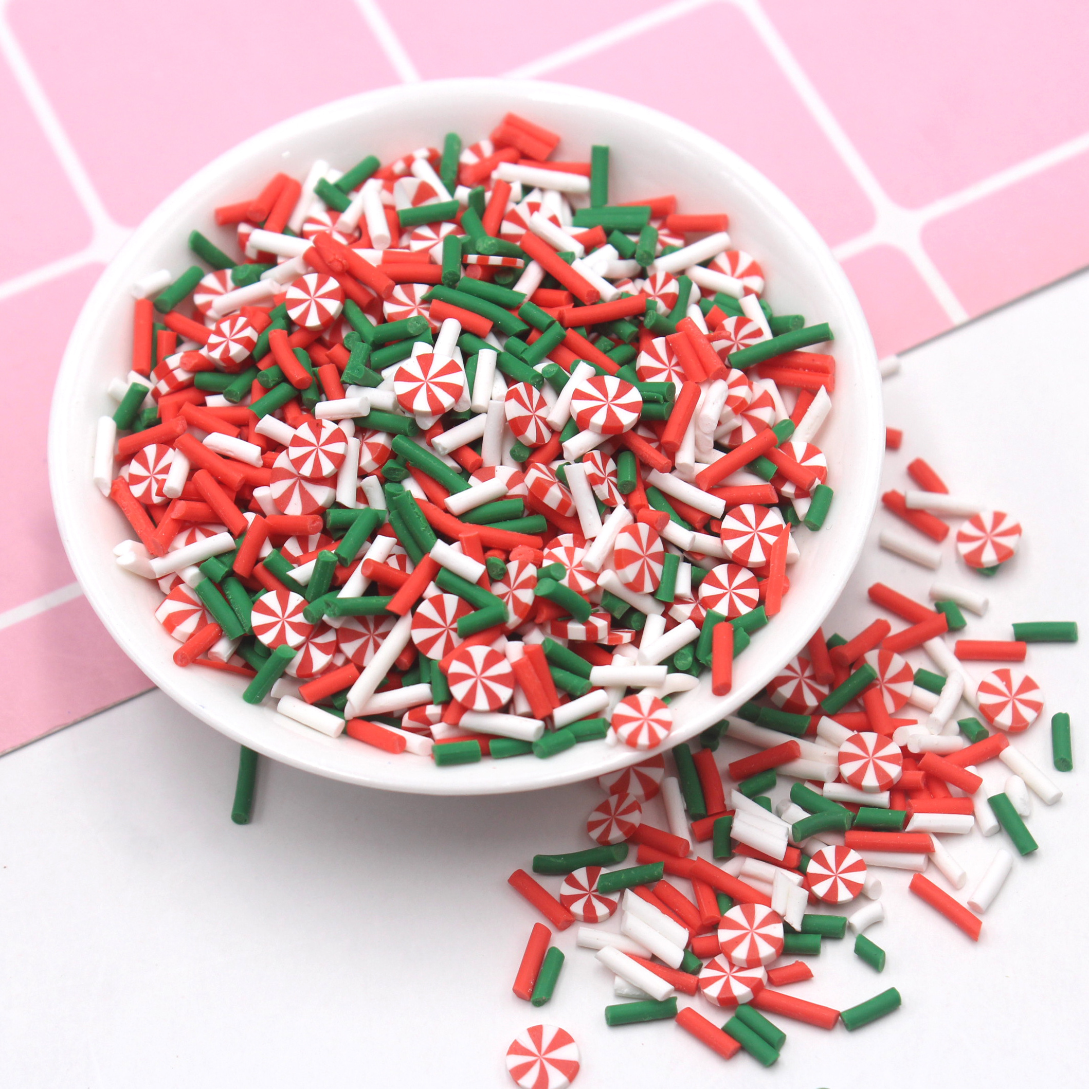 1KG/Bag Christmas Themed Red Peppermint Candy Mixture Clay Slices Sprinkles for DIY Crafts Slime Accessories