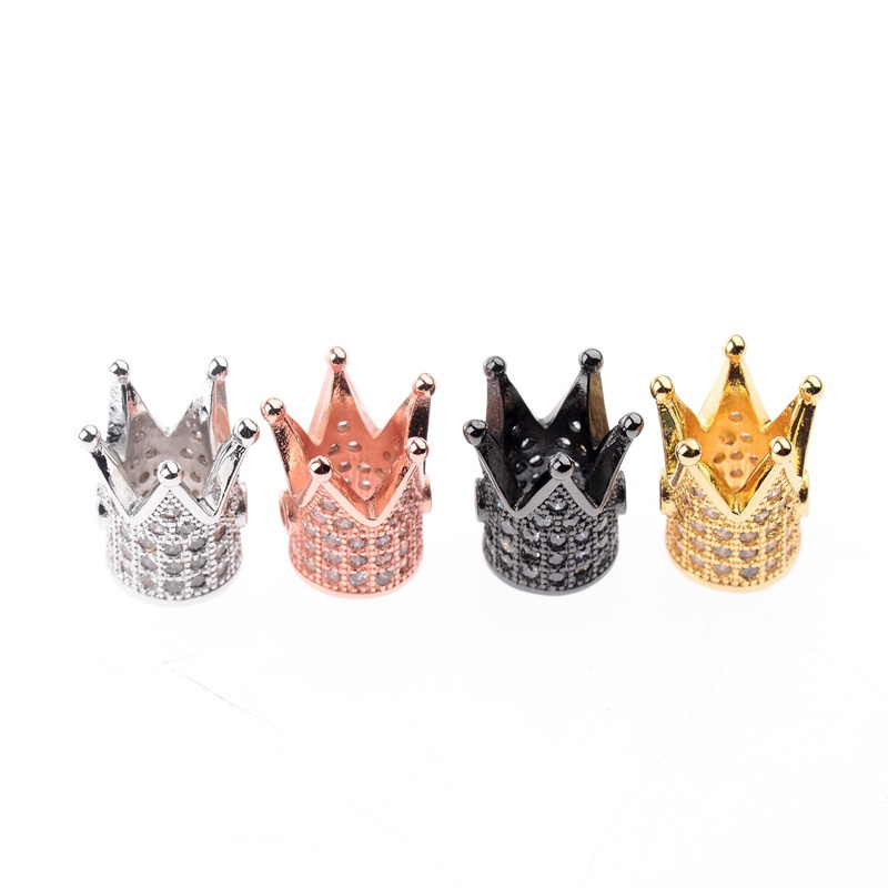 Factory Direct Sale CZ Crown Spacer Beads Gun Black Metal Inlaid White Zircon Crown Beads Ladies Men Bangle Accessories Pendant