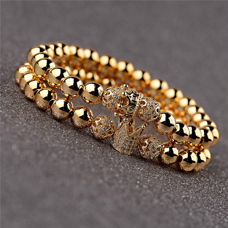 Spiritual Luxury Zircon Bead Jewelry Crown Bracelet Gold Plated Copper Bead Micro Pave CZ Lantern Bead Crown Charm Bracelet