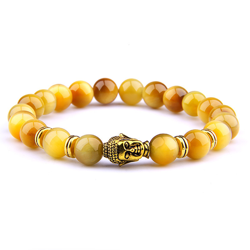 Hot Sale Foreign Trade Jewelry 6 Colors Tiger's Eye Buddha Head Bracelet 8mm Healing Yoga Beads Buddha Bead Elastic Bracelet