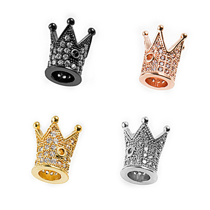 Factory Direct Sale CZ Crown Spacer Beads Gun Black Metal Inlaid White Zircon Crown Beads Ladies Men Bangle Accessories Pendant