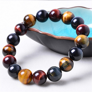 Fashion Wholesale Men Women Multicolor Tiger Eye Handmade Custom Elastic 6/8/10/12/14mm Tiger Eye Natural Stone Bead Bracelet