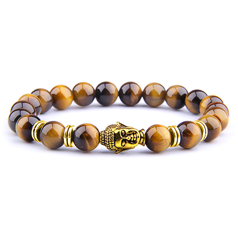 Hot Sale Foreign Trade Jewelry 6 Colors Tiger's Eye Buddha Head Bracelet 8mm Healing Yoga Beads Buddha Bead Elastic Bracelet