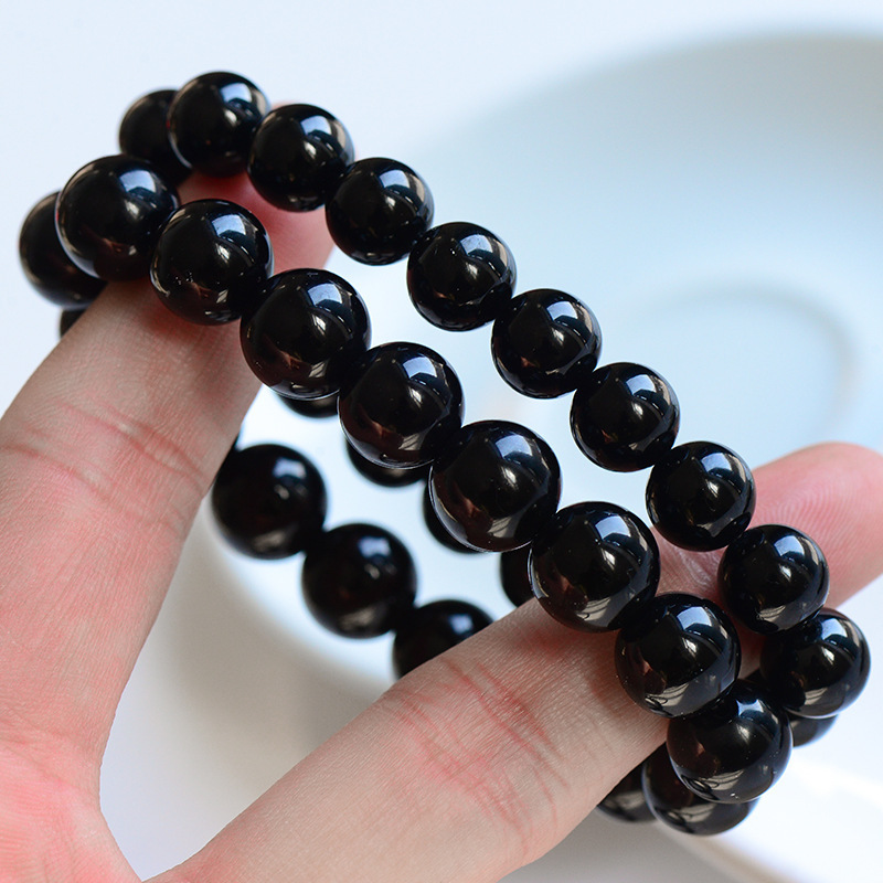 Mens Black Tourmaline Stone Protection Yoga Beaded Bracelets Black Tourmaline Agate Bead Stone Crystal Bracelets Agate Bracelets