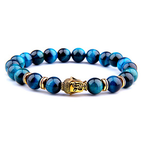 Hot Sale Foreign Trade Jewelry 6 Colors Tiger's Eye Buddha Head Bracelet 8mm Healing Yoga Beads Buddha Bead Elastic Bracelet