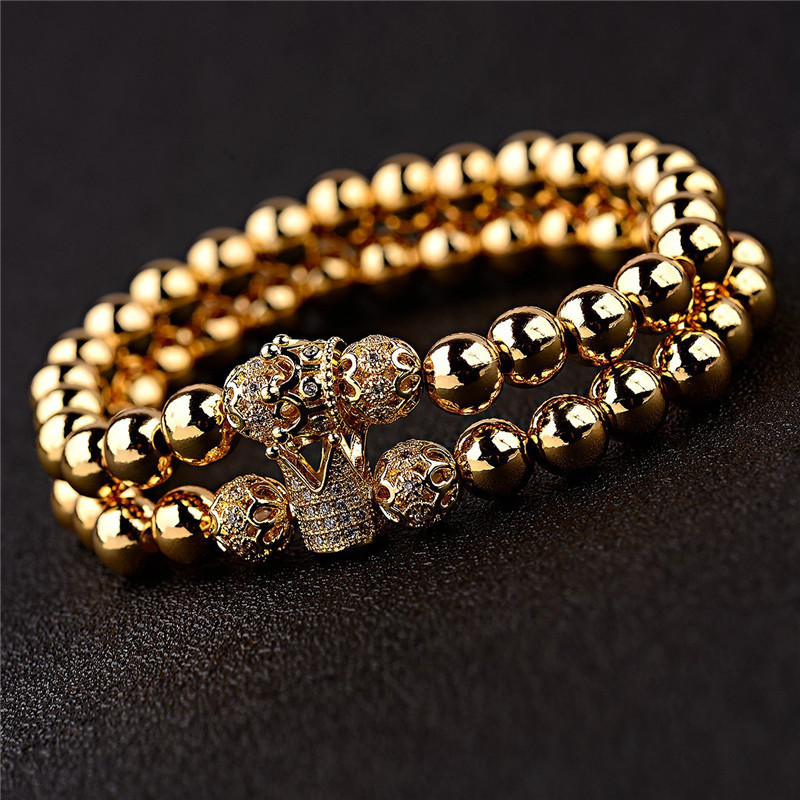 Spiritual Luxury Zircon Bead Jewelry Crown Bracelet Gold Plated Copper Bead Micro Pave CZ Lantern Bead Crown Charm Bracelet