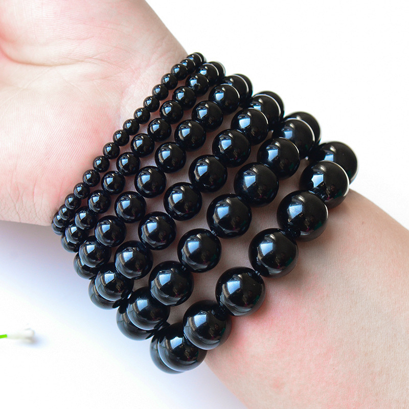 Mens Black Tourmaline Stone Protection Yoga Beaded Bracelets Black Tourmaline Agate Bead Stone Crystal Bracelets Agate Bracelets