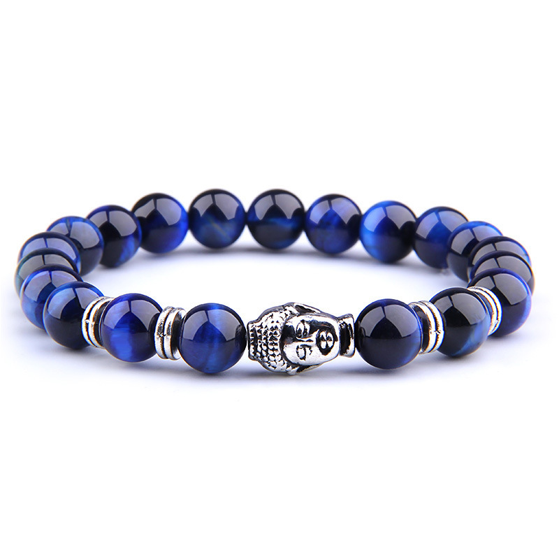 Hot Sale Foreign Trade Jewelry 6 Colors Tiger's Eye Buddha Head Bracelet 8mm Healing Yoga Beads Buddha Bead Elastic Bracelet