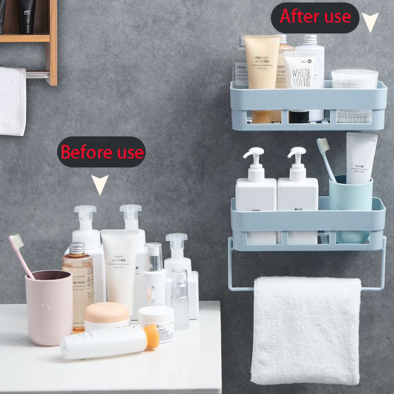 2024 New Bathroom organizer Shower Shelf Rotatable No Drilling Corner Rack With Multiple Hooks