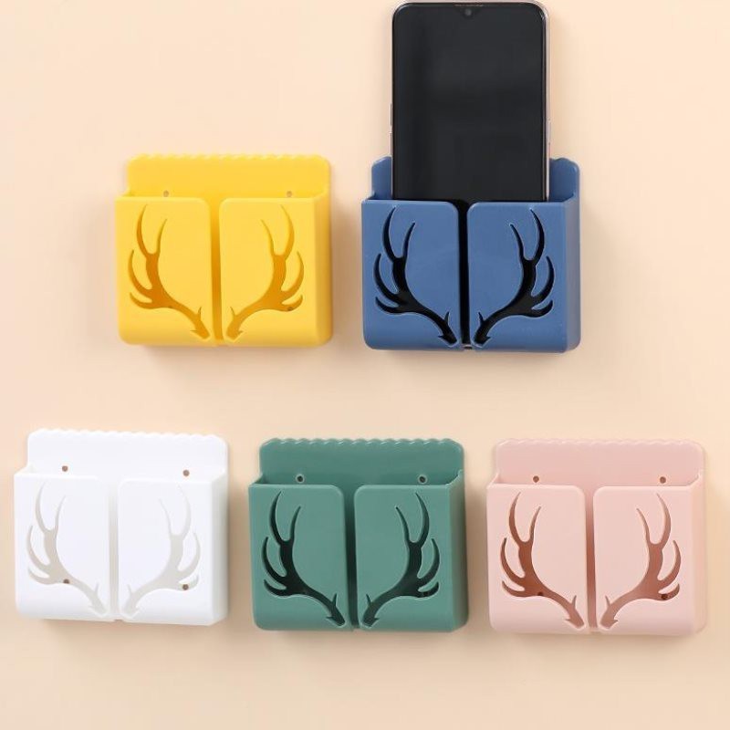 Home antler TV mobile phone racks remote control storage box bedroom free punch wall hanging shelf wall storage rack