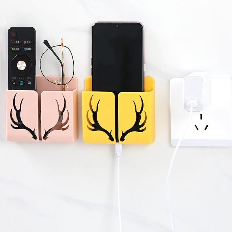 Home antler TV mobile phone racks remote control storage box bedroom free punch wall hanging shelf wall storage rack