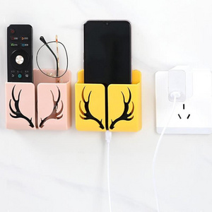 Home antler TV mobile phone racks remote control storage box bedroom free punch wall hanging shelf wall storage rack