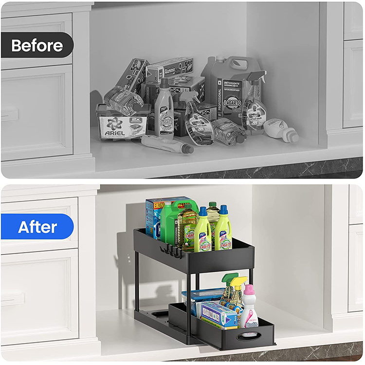 Multi-Purpose Under Sink Organizer Under Bathroom Sink Storage 2 Tier Organizer Storage Drawer Holder Rack