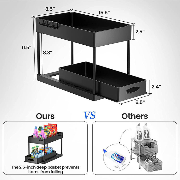 Multi-Purpose Under Sink Organizer Under Bathroom Sink Storage 2 Tier Organizer Storage Drawer Holder Rack