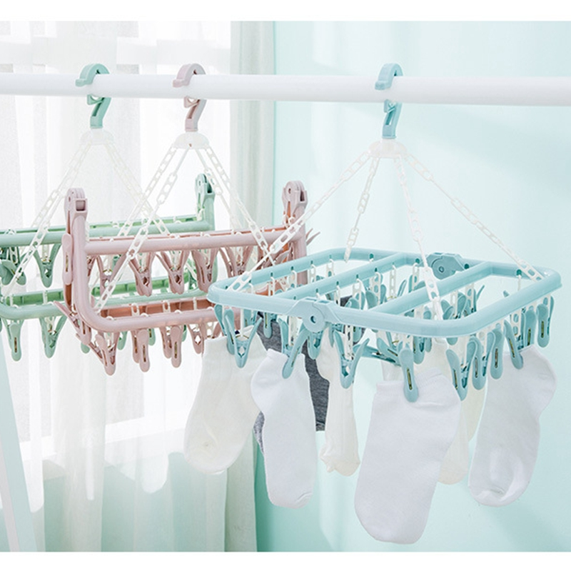 Clips Folding Clothes dryer Hanger Children Adults Dryer Windproof Socks Underwear Plastic Drying Rack