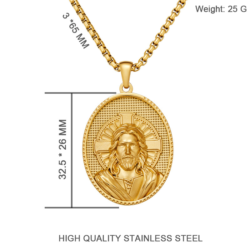 Fashion Design INS Style Stainless Steel 18K Gold Jesus Christ Crucifix Cross Pendant Necklace