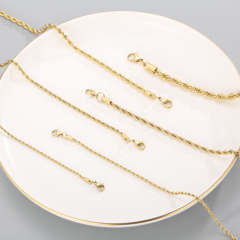 Drop Shipping 316L Stainless Steel 14k 18k PVD Gold Plated Rope Twist Link Chain Necklace 2-8mm Accessories Necklace Jewelry