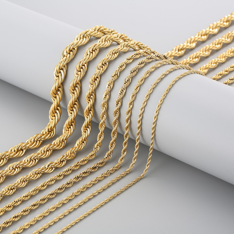 Drop Shipping 316L Stainless Steel 14k 18k PVD Gold Plated Rope Twist Link Chain Necklace 2-8mm Accessories Necklace Jewelry