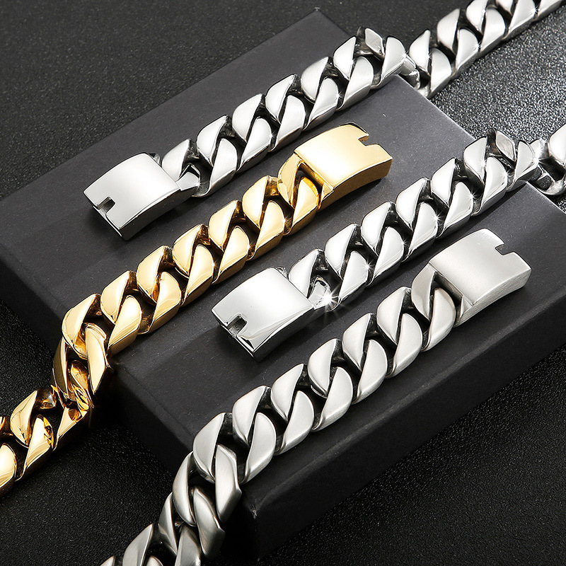 Custom Logo Engraved Stainless Steel 20mm Heavy Miami Cuban Link Chain Bracelet for Men