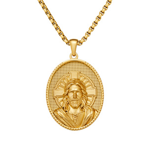 Fashion Design INS Style Stainless Steel 18K Gold Jesus Christ Crucifix Cross Pendant Necklace