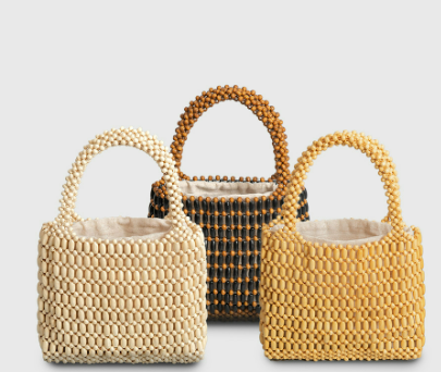 latest fashion handbag high quality Handmade wooden bead woven bag for ladies