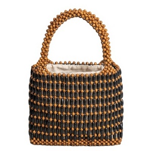 latest fashion handbag high quality Handmade wooden bead woven bag for ladies