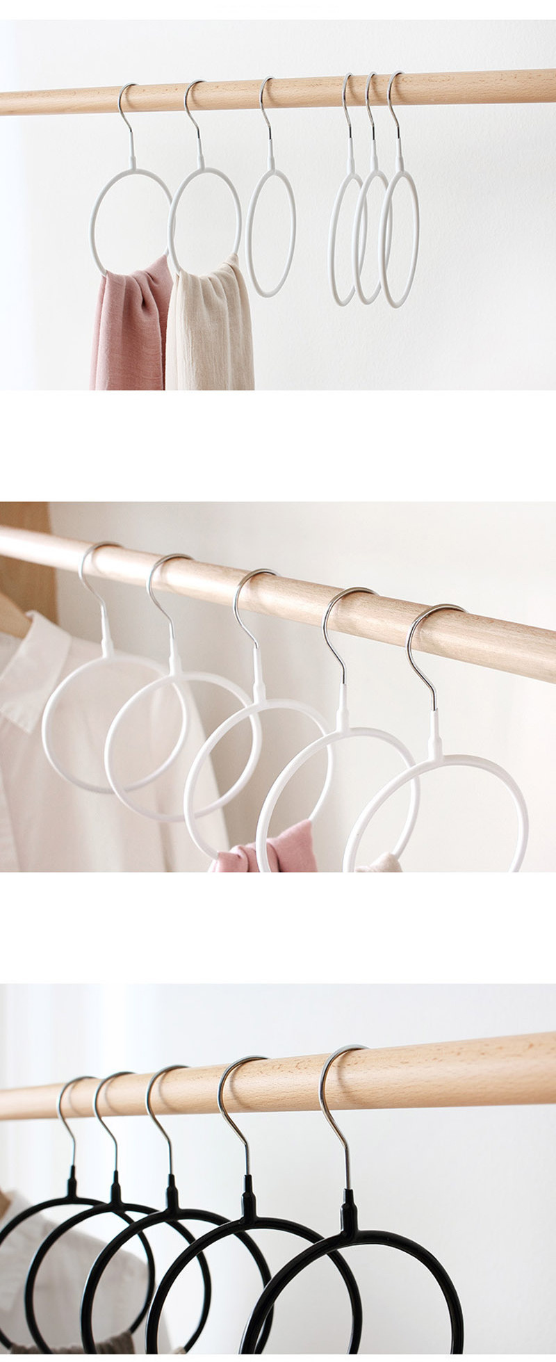 1PC Dipped Plastic Hook Steel Scarf Ring Hanger Shawl Towels Sock Tie Kerchief Display Non Skid Circle Rack Clothes Organizer