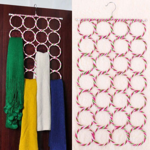 28 Hole Ring Rope Shawl Multi Display Scarf Belt Tie Slots Holder Clothes Storage Hanger Organizer Rack Foldable