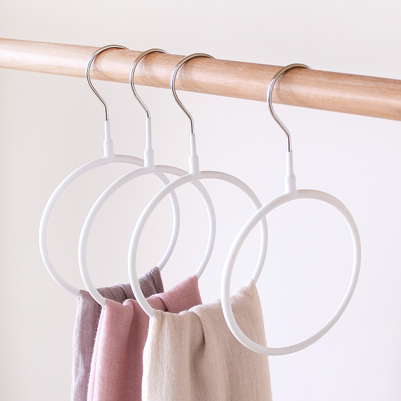 1PC Dipped Plastic Hook Steel Scarf Ring Hanger Shawl Towels Sock Tie Kerchief Display Non Skid Circle Rack Clothes Organizer