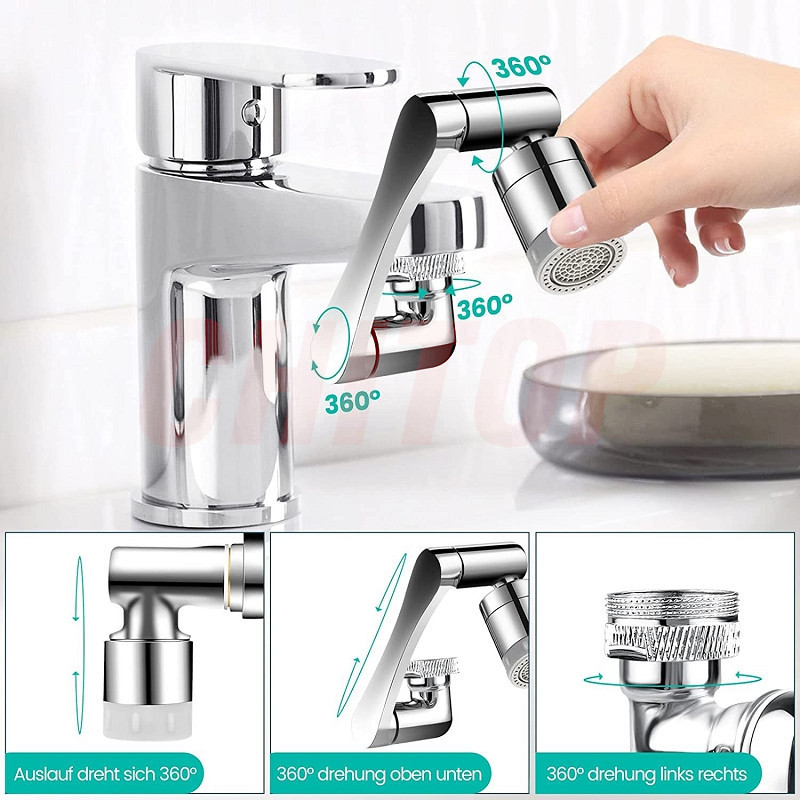 Universal 1080 Rotatable Extension Faucet Aerator Plastic Tap Splash Filter Kitchen Washbasin Faucet Bubbler Nozzle Robotic Arm