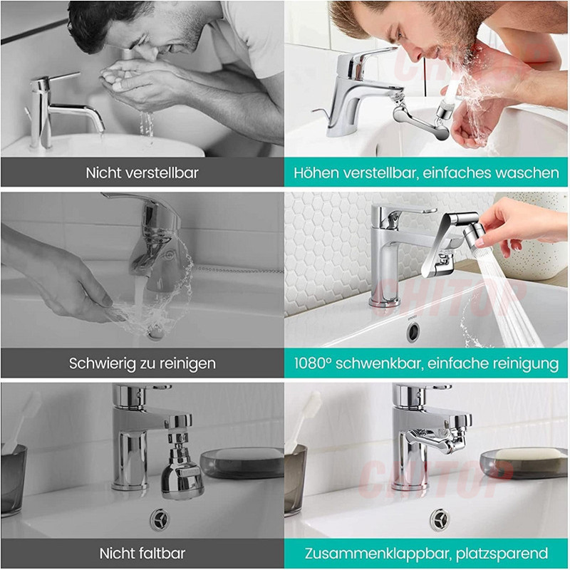 Universal 1080 Rotatable Extension Faucet Aerator Plastic Tap Splash Filter Kitchen Washbasin Faucet Bubbler Nozzle Robotic Arm