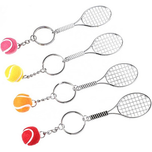 Trendy Bag Accessories Promotional Gift Metal Racket 3D Mini Tennis Ball Keychain For Key