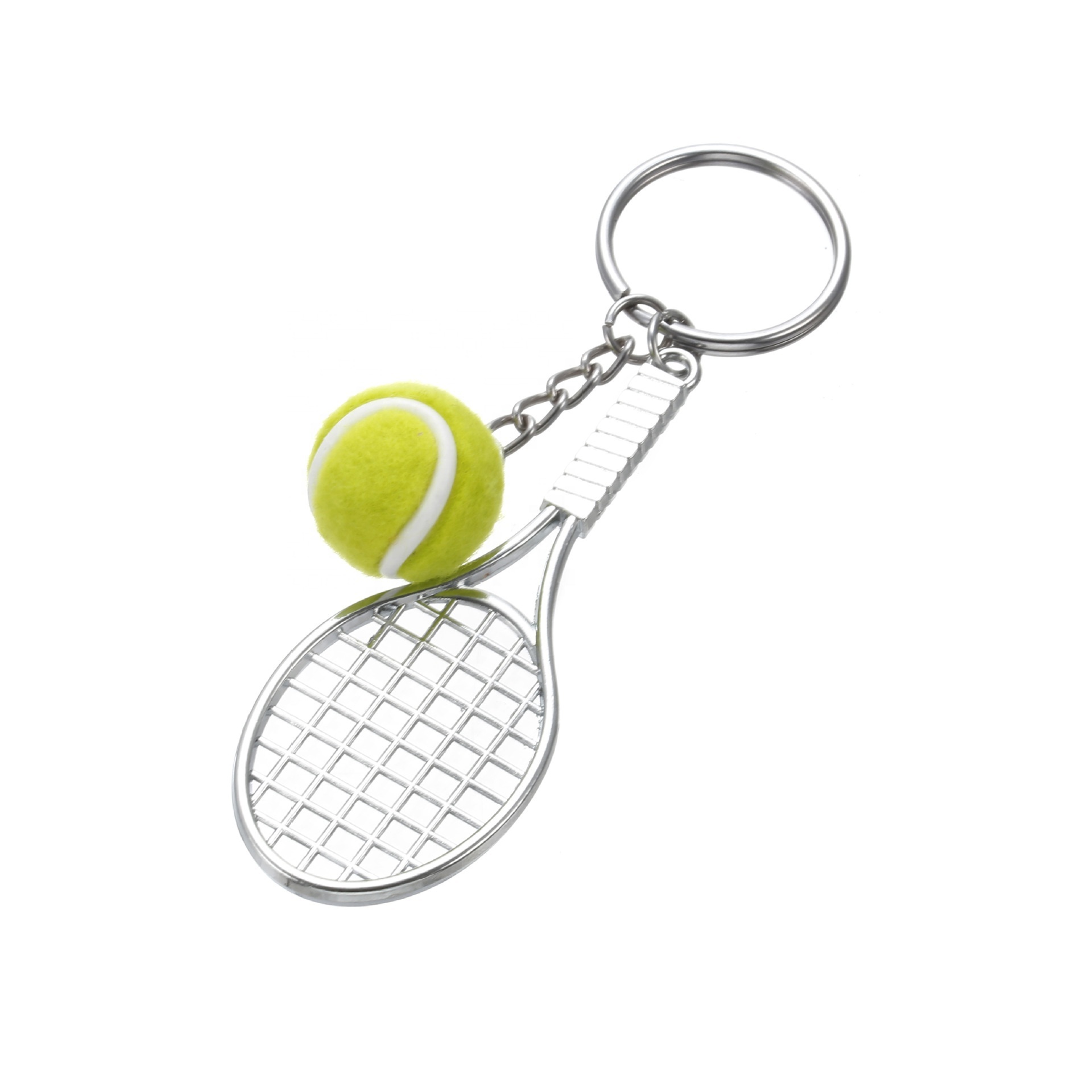 Trendy Bag Accessories Promotional Gift Metal Racket 3D Mini Tennis Ball Keychain For Key