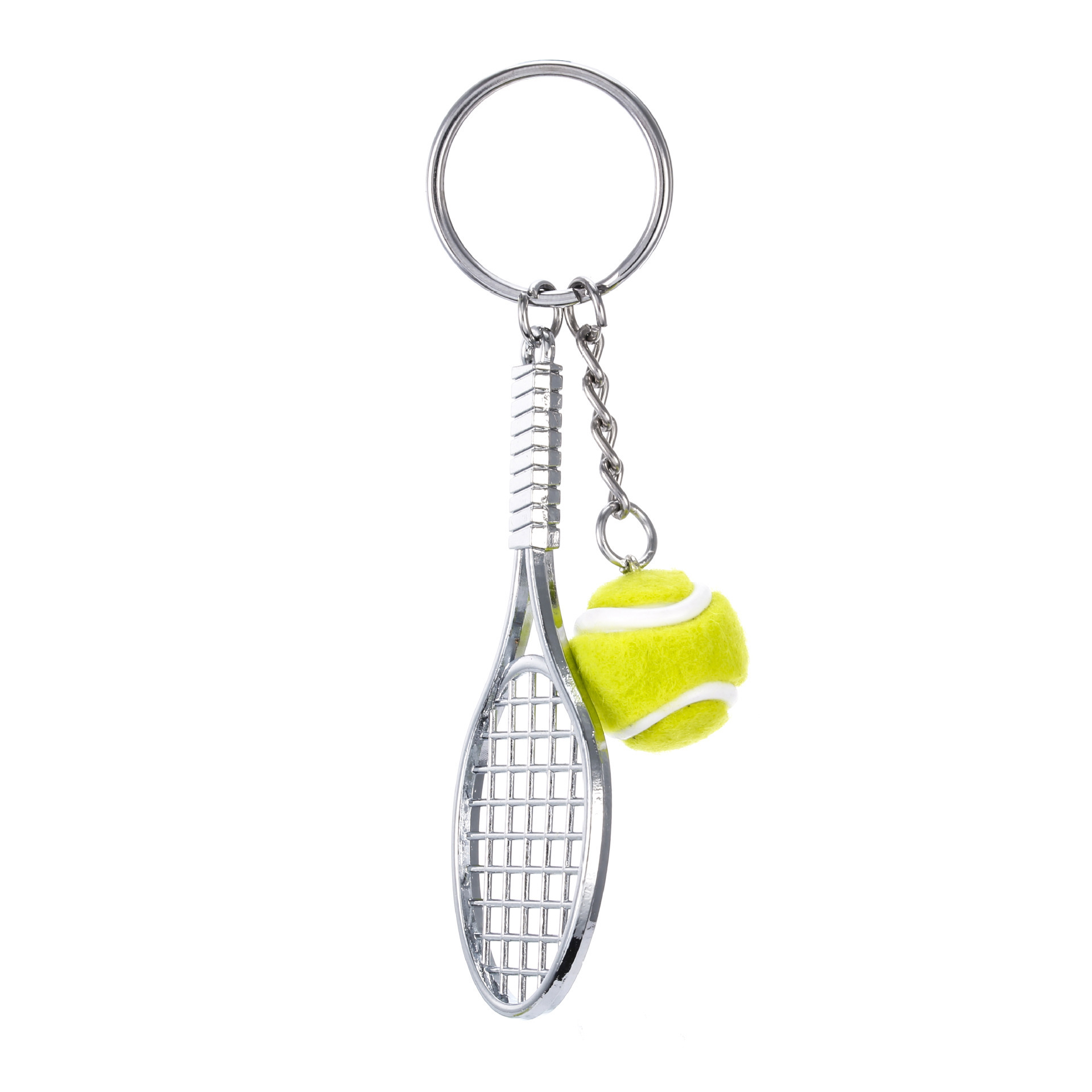 Trendy Bag Accessories Promotional Gift Metal Racket 3D Mini Tennis Ball Keychain For Key