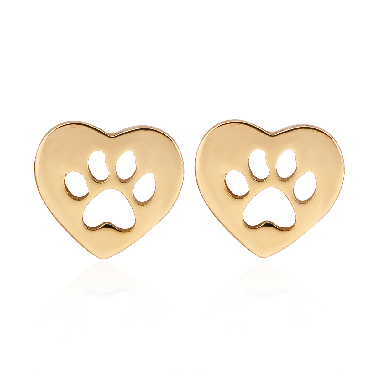 Fashion PVD Plated 18K Silver Stainless Steel Heart Shaped Dog Cat Paw Stud Earring Jewelry For Women