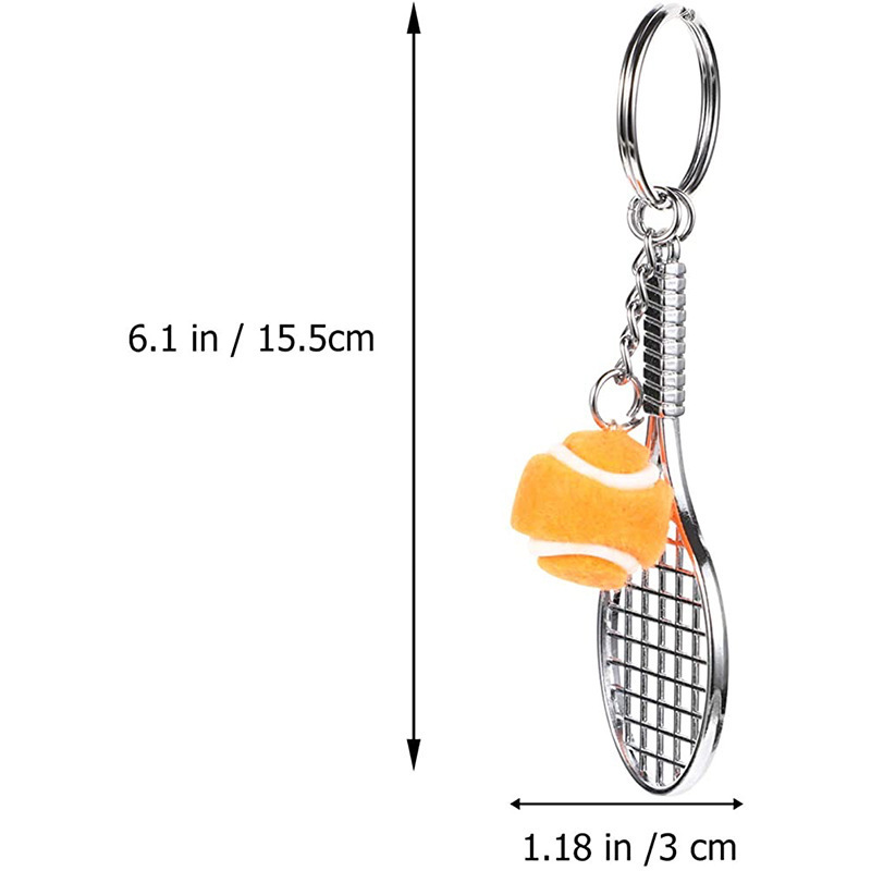 Trendy Bag Accessories Promotional Gift Metal Racket 3D Mini Tennis Ball Keychain For Key